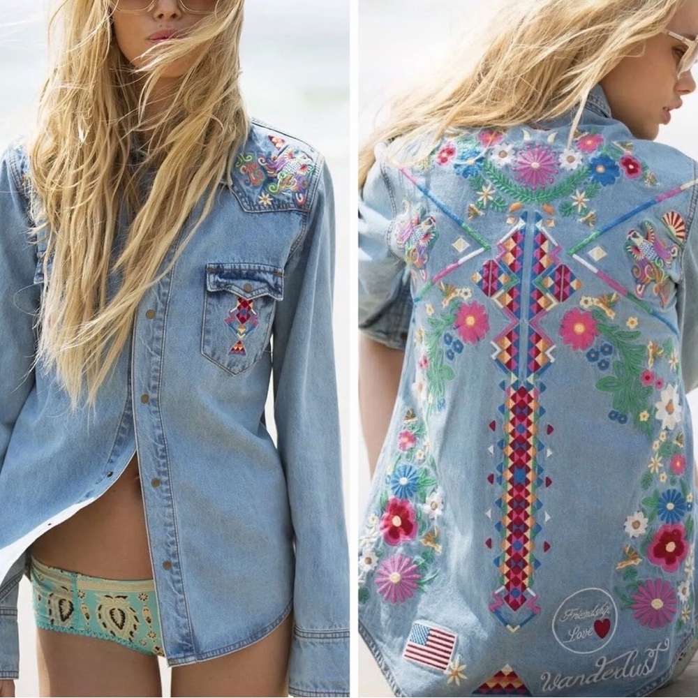 Spell & the Gypsy Love Child Wanderlust Button Front Denim Shirt Jacket